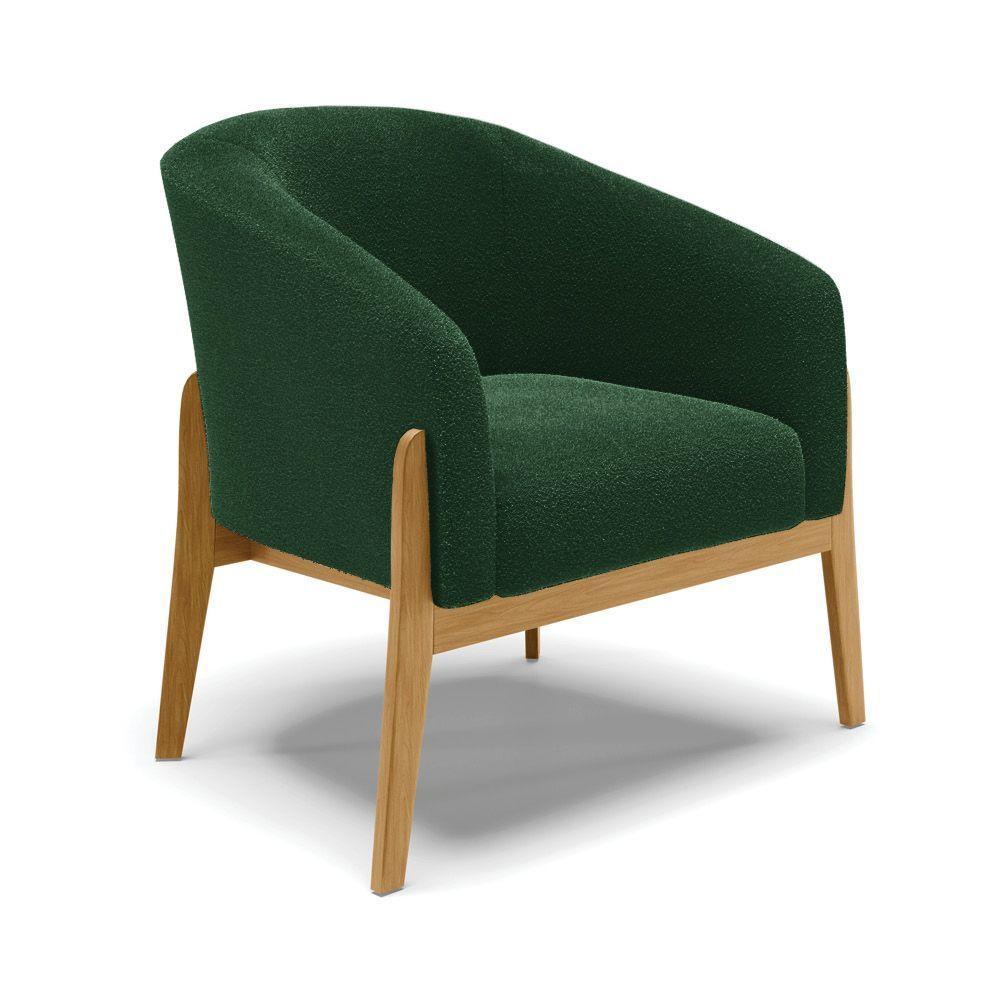 Poltrona Decorativa Base Madeira Kit 2 Stella Bouclê Verde D03 - D'rossi - 3