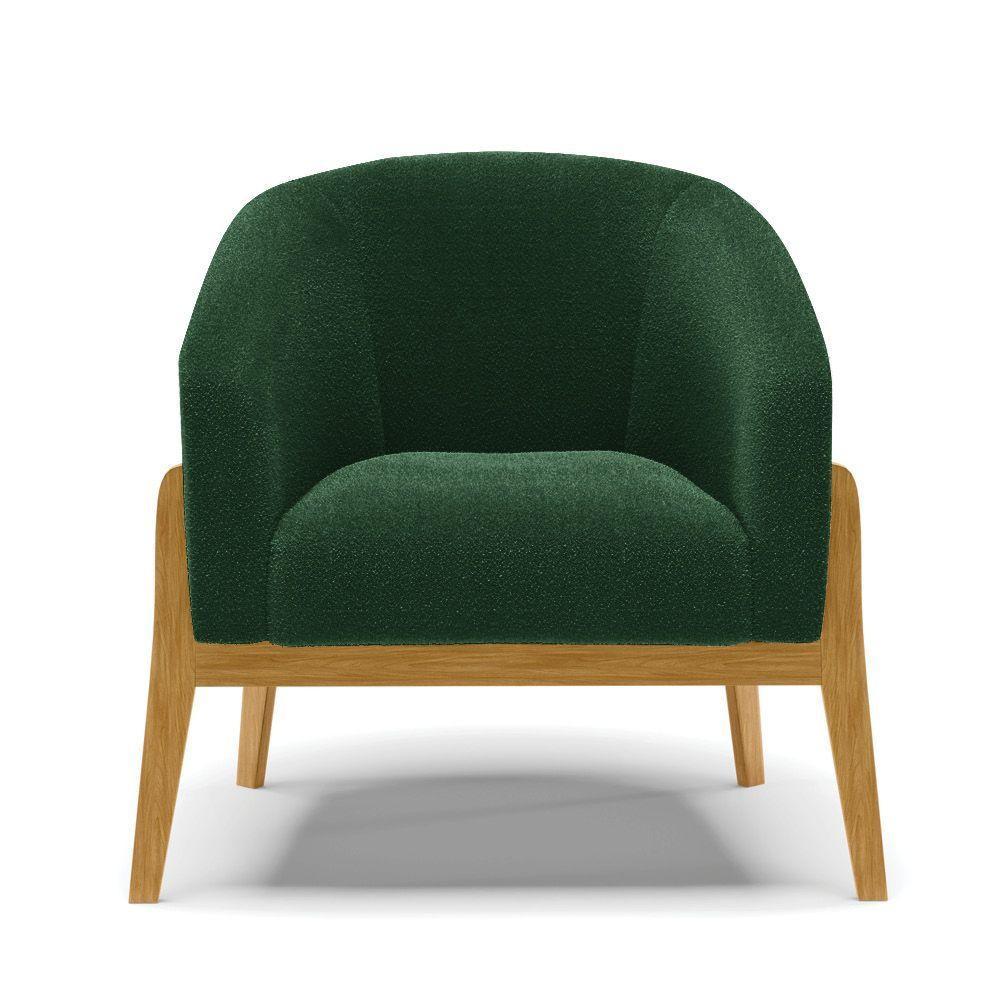 Poltrona Decorativa Base Madeira Kit 2 Stella Bouclê Verde D03 - D'rossi - 4