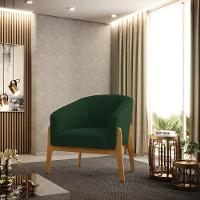 Poltrona Decorativa Base Madeira Kit 2 Stella Bouclê Verde D03 - D'rossi - 7