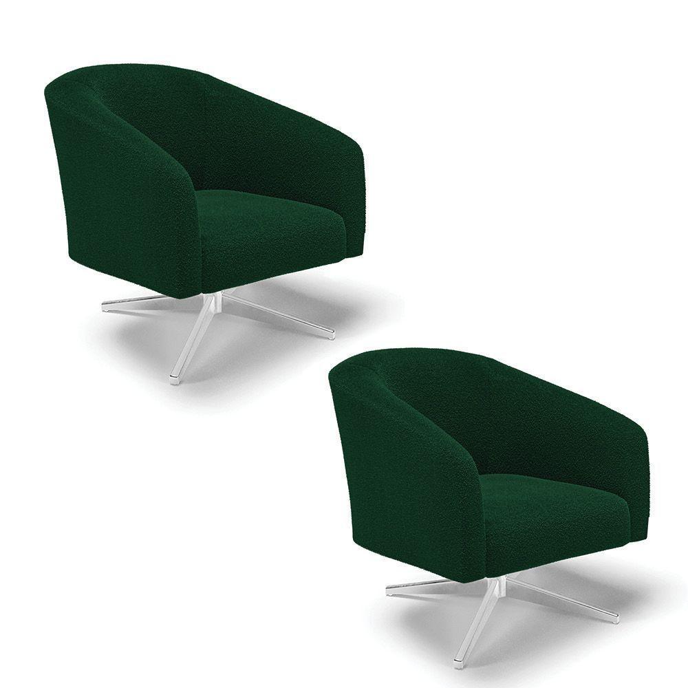 Poltrona Decorativa Giratória Cromada Kit 2 Stella Bouclê Verde D03 - D'rossi - 1