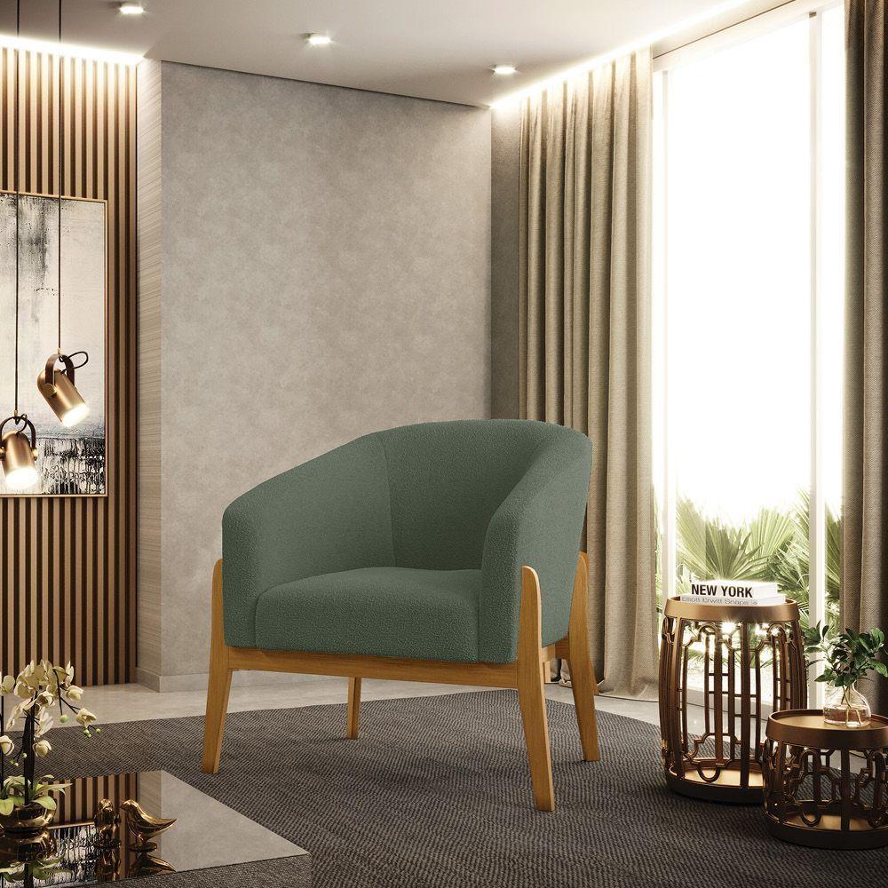 Poltrona Decorativa Base Madeira Stella Bouclê Menta D03 - D'rossi - 6