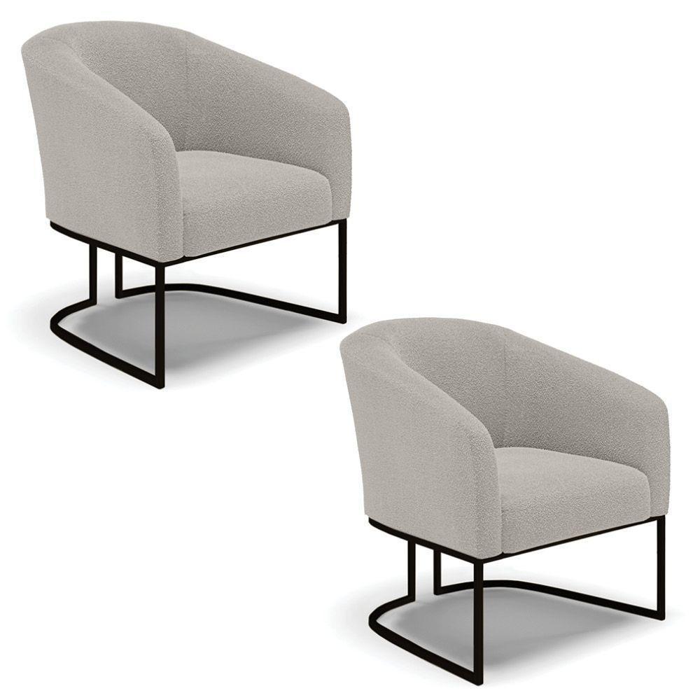 Poltrona Para Sala Industrial Preto Kit 2 Stella Bouclê Cinza D03 - D'rossi - 1