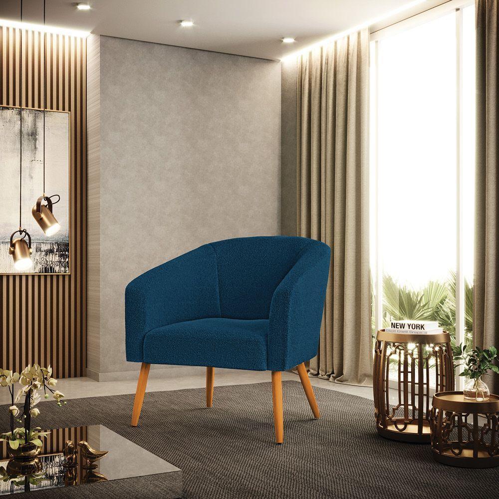 Poltrona Decorativa Pé Palito Castanho Stella Bouclê Azul D03 - D'rossi - 6