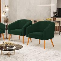 Poltrona Para Sala Pé Palito Castanho Kit 2 Stella Bouclê Verde D03 - D'rossi - 7