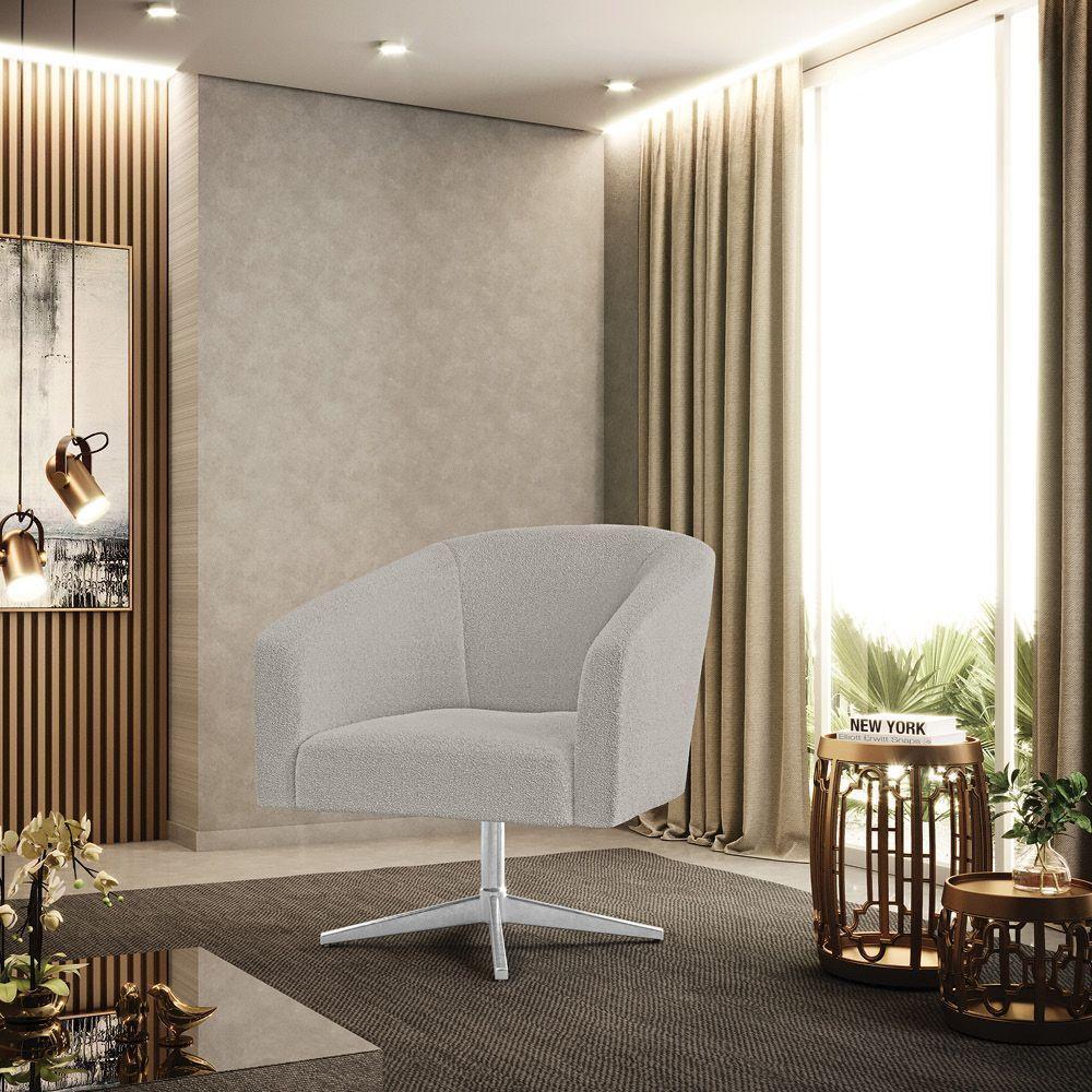 Poltrona Decorativa Base Giratória Cromada Stella Bouclê Cinza D03 - D'rossi - 6