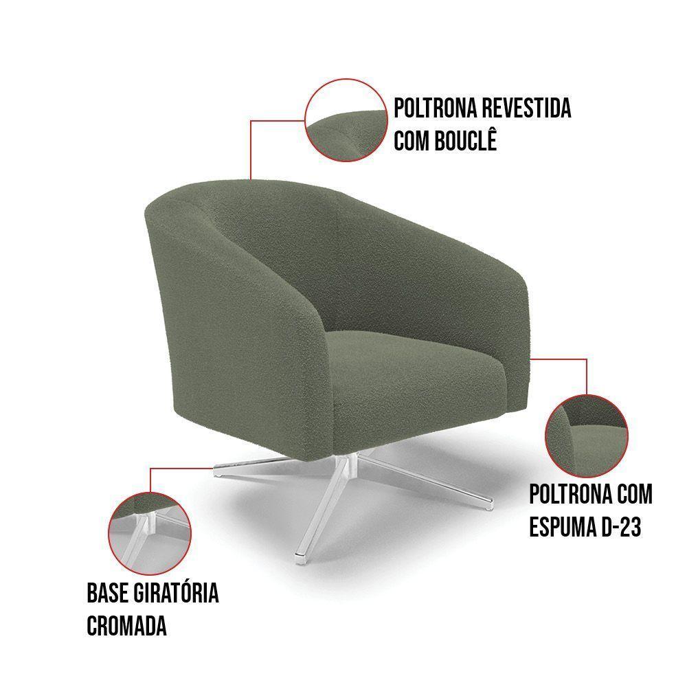 Poltrona Decorativa Base Giratória Cromada Stella Bouclê Menta D03 - D'rossi - 5