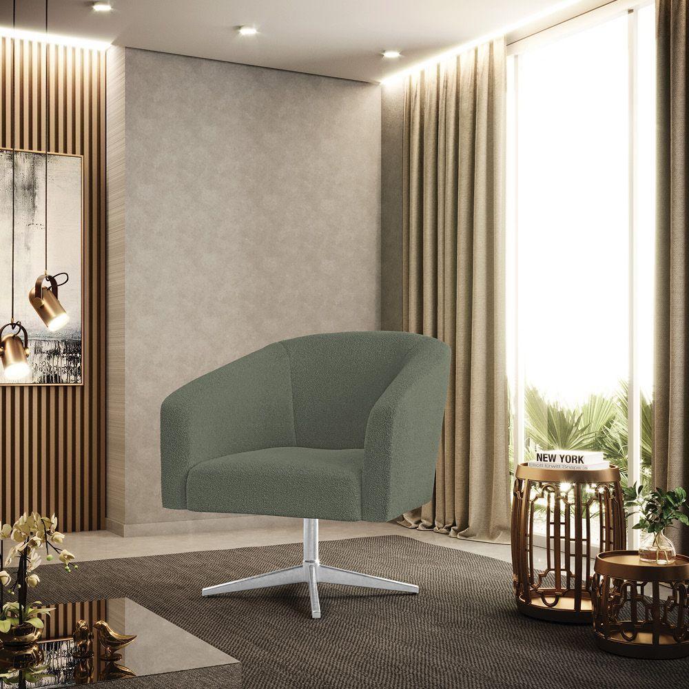 Poltrona Decorativa Base Giratória Cromada Stella Bouclê Menta D03 - D'rossi - 6