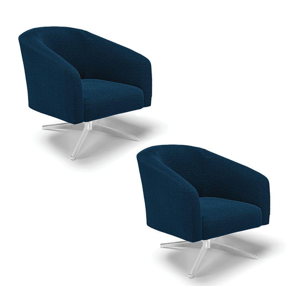 Poltrona Decorativa Giratória Cromada Kit 2 Stella Bouclê Azul D03 - D'rossi - 1
