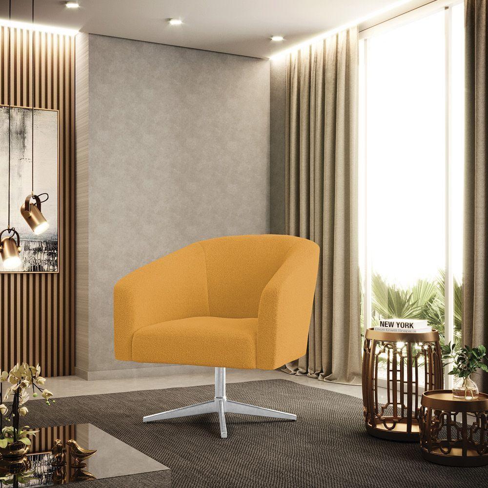 Poltrona Decorativa Giratória Cromada Kit 2 Stella Bouclê Mostarda D03 - D'rossi - 7