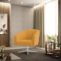 Poltrona Decorativa Giratória Cromada Kit 2 Stella Bouclê Mostarda D03 - D'rossi - 7