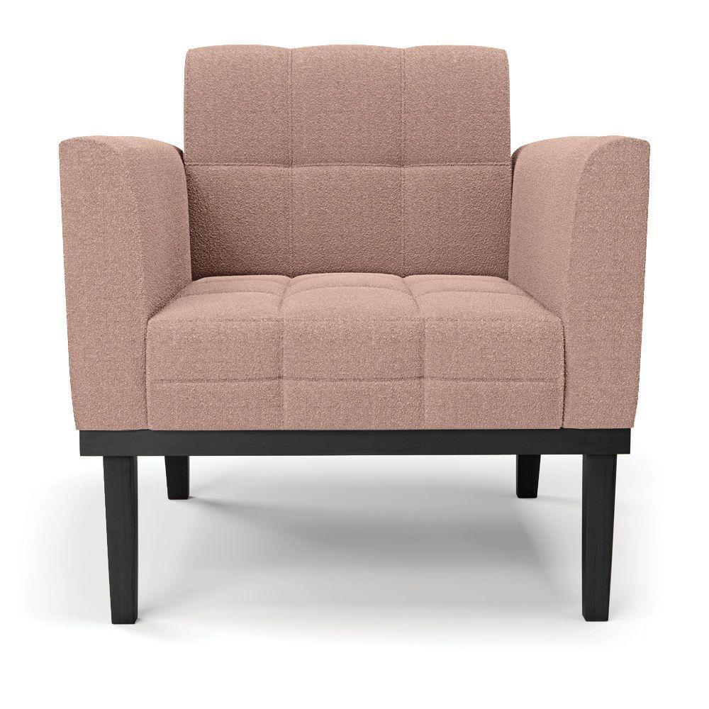 Poltrona Para Sala Base Madeira Fixa Preto Elisa Bouclê D03 - D'rossi Cor Rose - 3