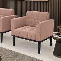 Poltrona Para Sala Base Madeira Fixa Preto Elisa Bouclê D03 - D'rossi Cor Rose - 6