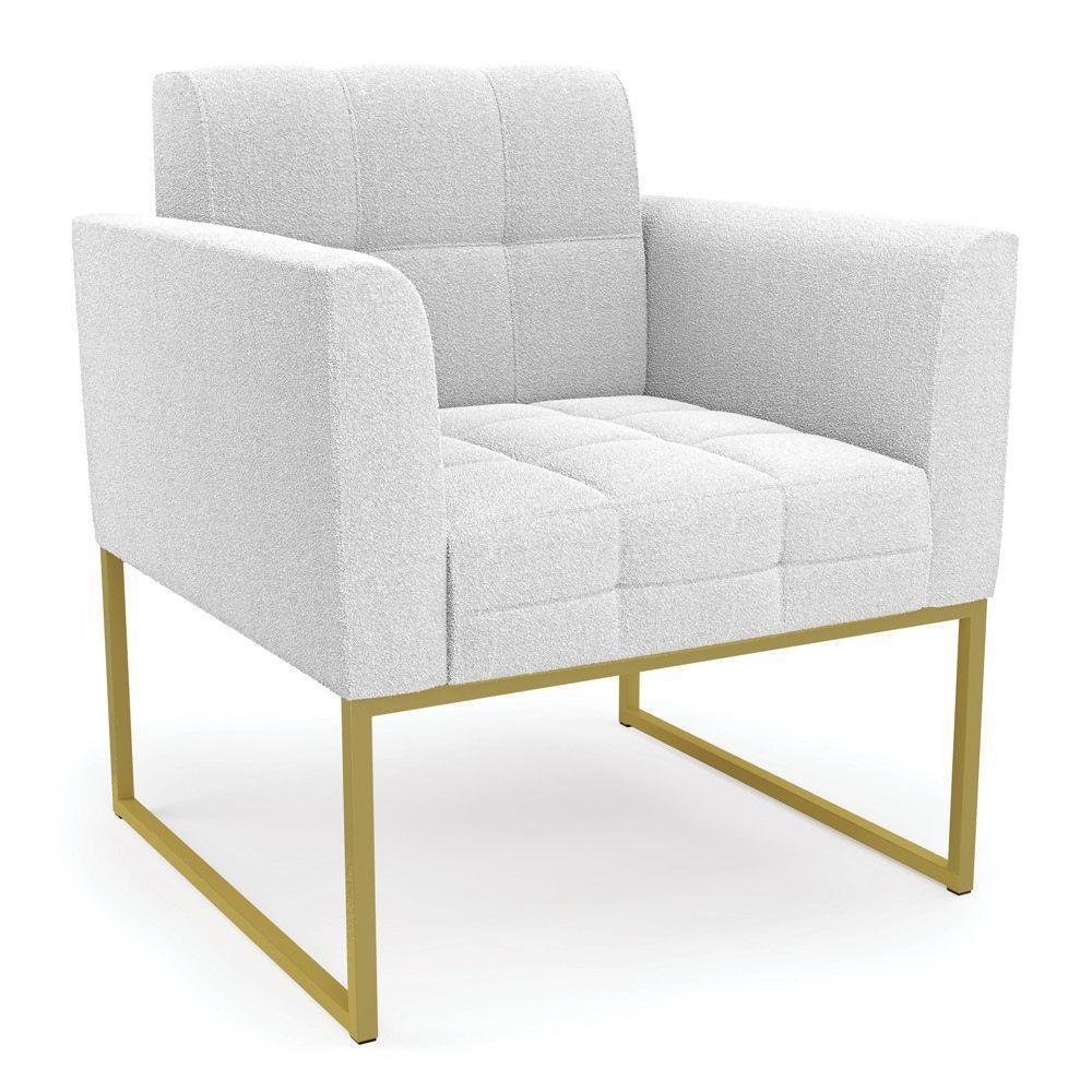 Poltrona Sala De Estar Industrial Dourado Elisa Bouclê D03 - D'rossi Cor Off White - 1