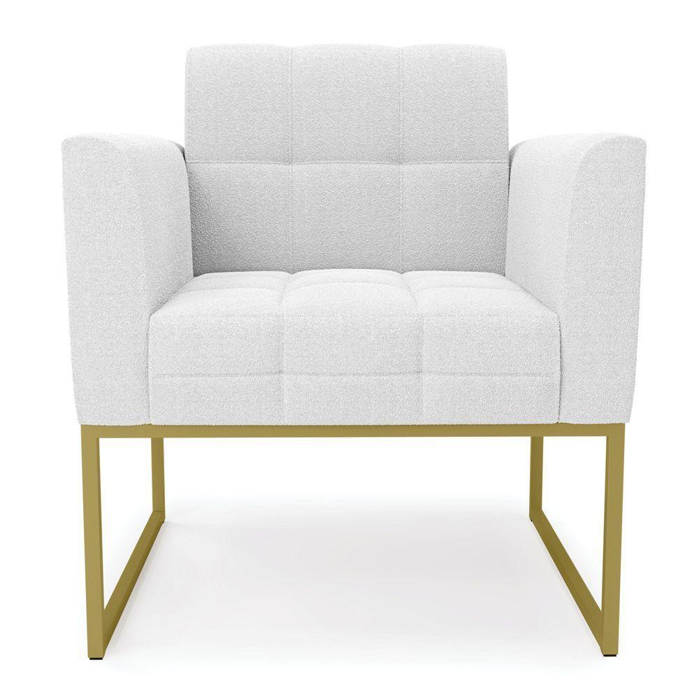 Poltrona Sala De Estar Industrial Dourado Elisa Bouclê D03 - D'rossi Cor Off White - 3