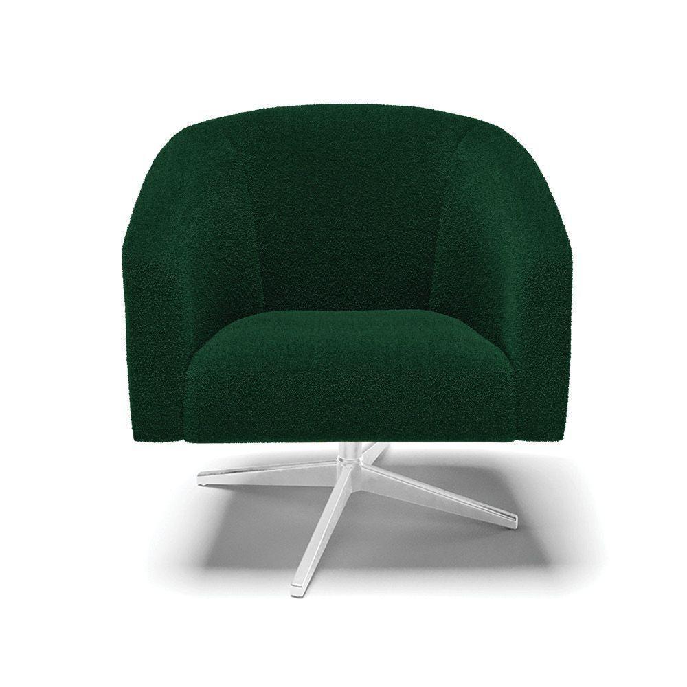 Poltrona Decorativa Base Giratória Cromada Stella Bouclê Verde D03 - D'rossi - 3