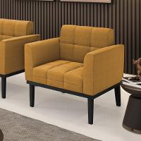 Poltrona Para Sala Base Madeira Fixa Preto Elisa Bouclê Mostarda D03 - D'rossi - 6