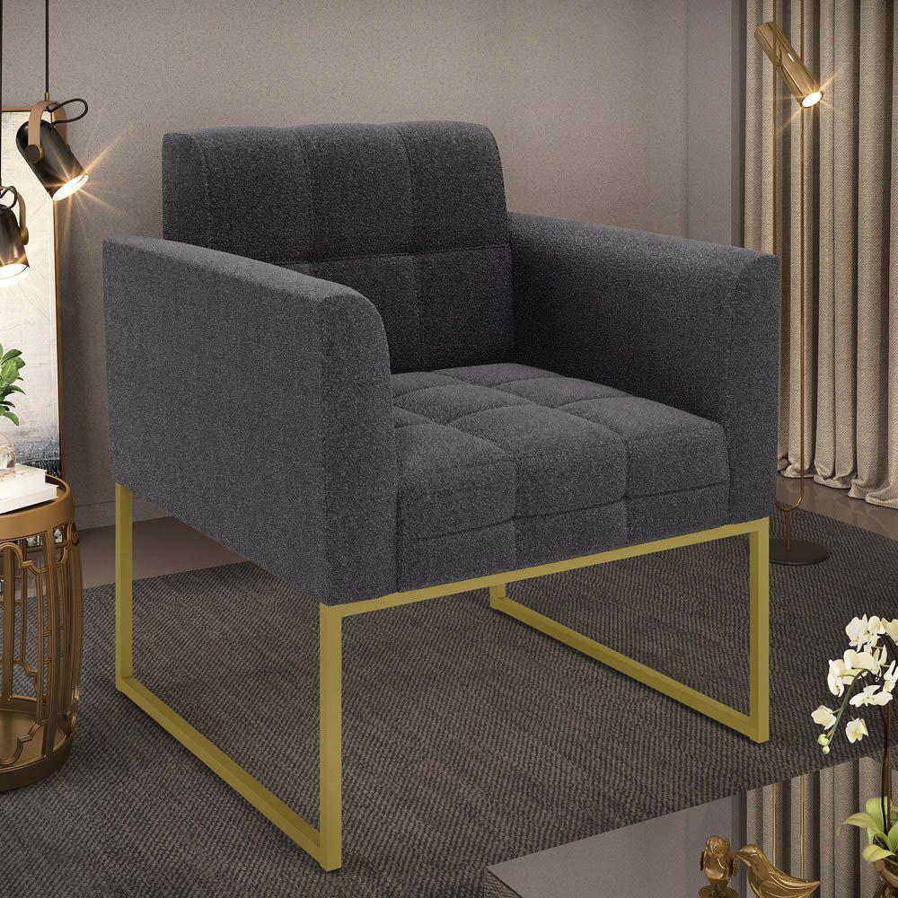 Poltrona Sala De Estar Industrial Dourado Elisa Bouclê D03 - D'rossi Cor Grafite - 5