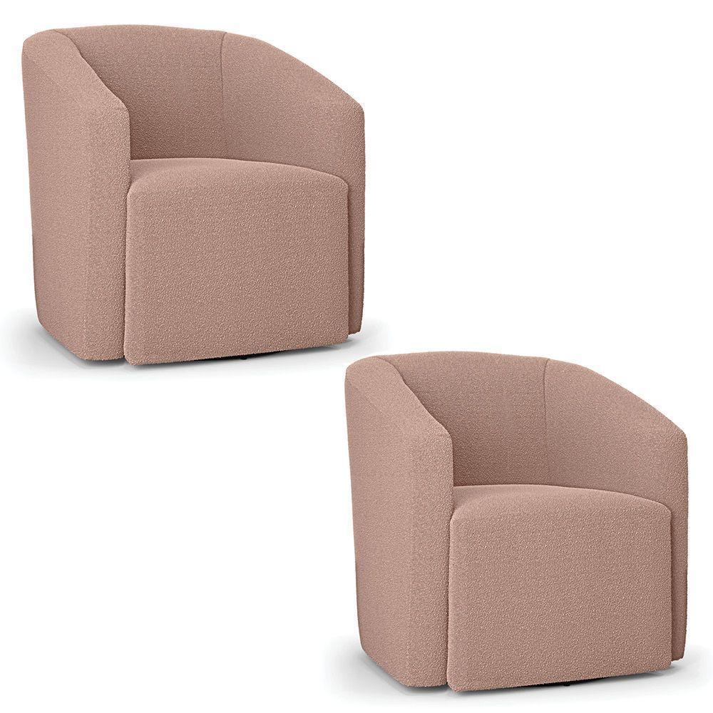 Poltrona Sala De Estar Base Giratória Kit 2 Stella Max Bouclê D03 - D'rossi Rosê - 1