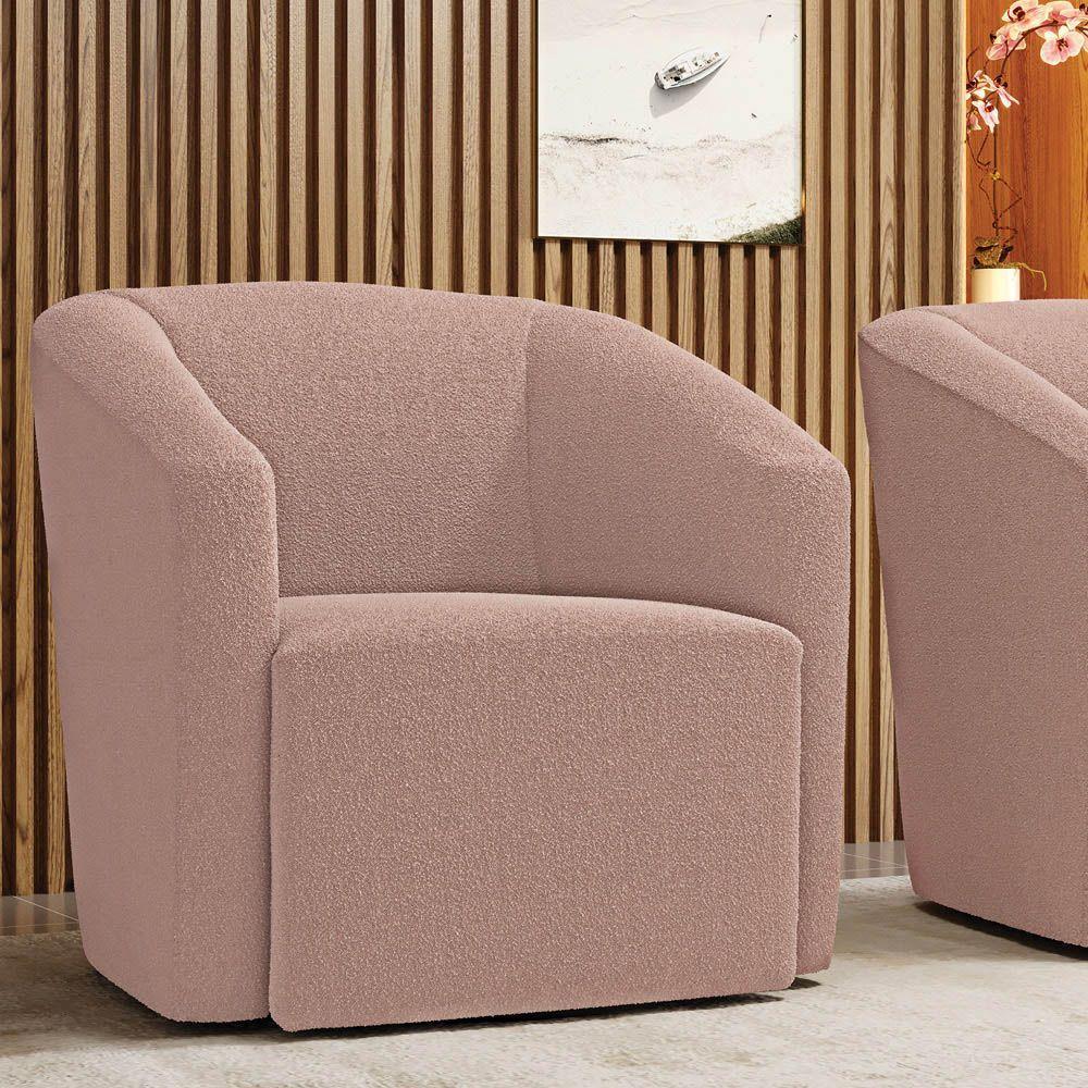 Poltrona Sala De Estar Base Giratória Stella Max Bouclê D03 - D'rossi Cor Rose - 6