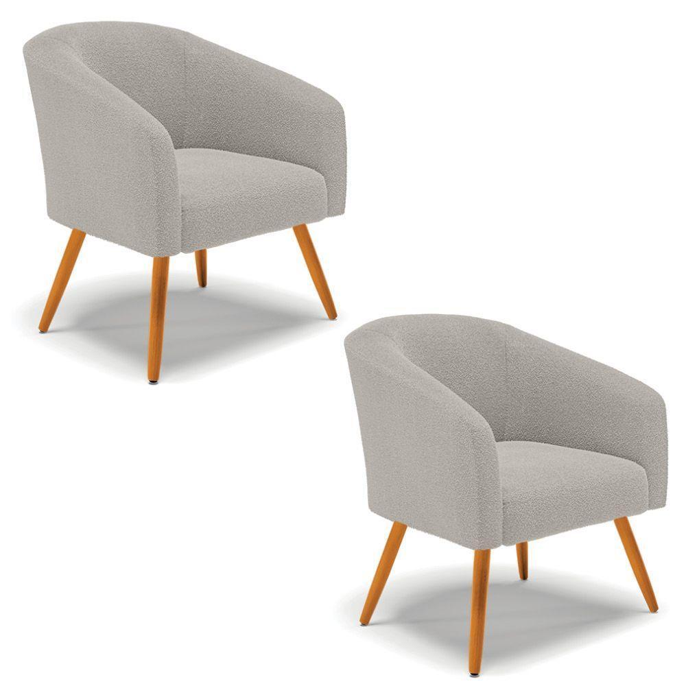 Poltrona Para Sala Pé Palito Castanho Kit 2 Stella Bouclê Cinza D03 - D'rossi - 1