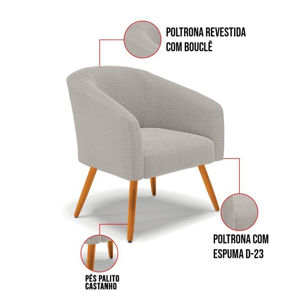 Poltrona Para Sala Pé Palito Castanho Kit 2 Stella Bouclê Cinza D03 - D'rossi - 6