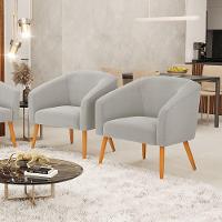 Poltrona Para Sala Pé Palito Castanho Kit 2 Stella Bouclê Cinza D03 - D'rossi - 7