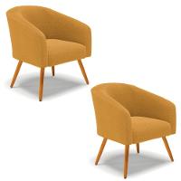 Poltrona Para Sala Pé Palito Castanho Kit 2 Stella Bouclê Mostarda D03 - D'rossi - 1