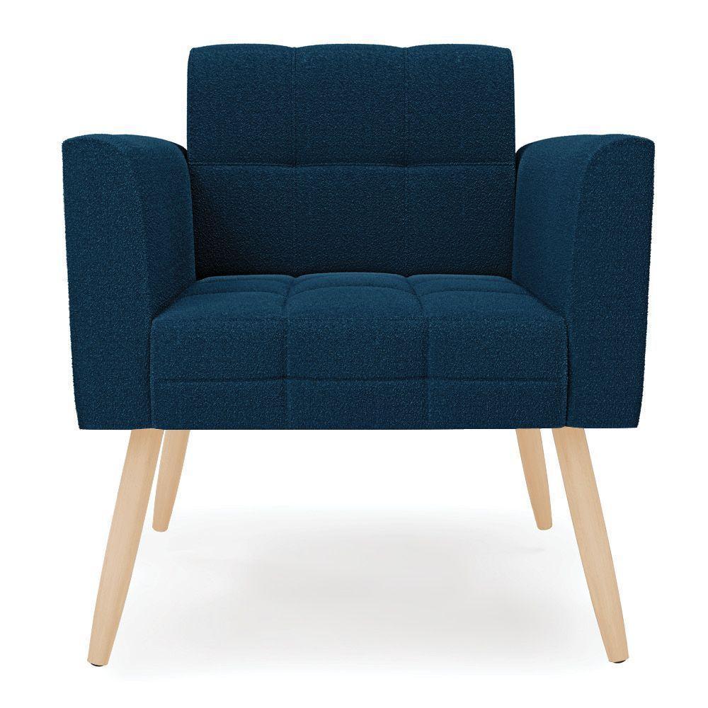 Poltrona Sala Estar Pé Palito Natural Kit 2 Elisa Bouclê Azul D03 - D'rossi - 4