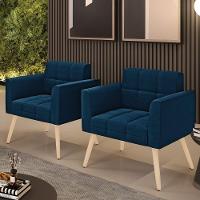 Poltrona Sala Estar Pé Palito Natural Kit 2 Elisa Bouclê Azul D03 - D'rossi - 7