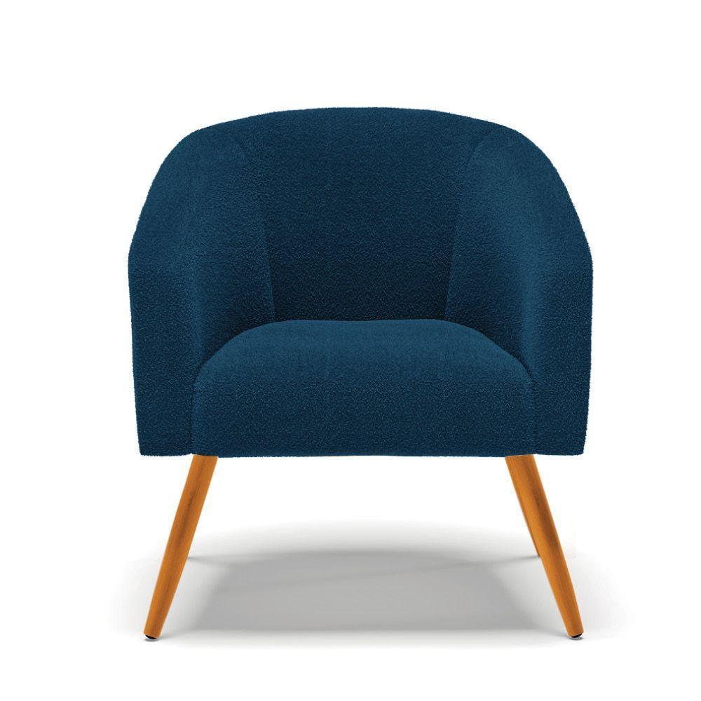 Poltrona Para Sala Pé Palito Castanho Kit 2 Stella Bouclê Azul D03 - D'rossi - 4