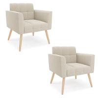Poltrona Sala Estar Pé Palito Natural Kit 2 Elisa Bouclê Bege D03 - D'rossi - 1