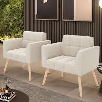 Poltrona Sala Estar Pé Palito Natural Kit 2 Elisa Bouclê Bege D03 - D'rossi - 7