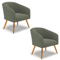 Poltrona Para Sala Pé Palito Castanho Kit 2 Stella Bouclê Menta D03 - D'rossi - 1