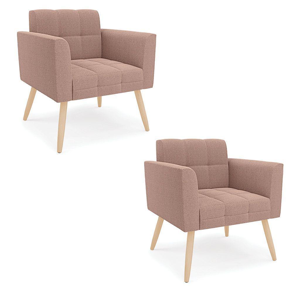 Poltrona Sala Estar Pé Palito Natural Kit 2 Elisa Bouclê Rosê D03 - D'rossi - 1