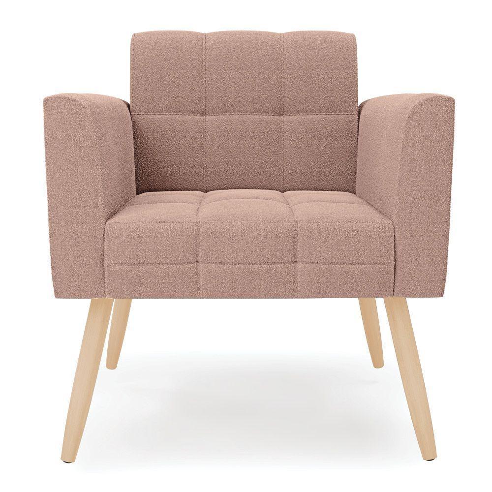 Poltrona Sala Estar Pé Palito Natural Kit 2 Elisa Bouclê Rosê D03 - D'rossi - 8