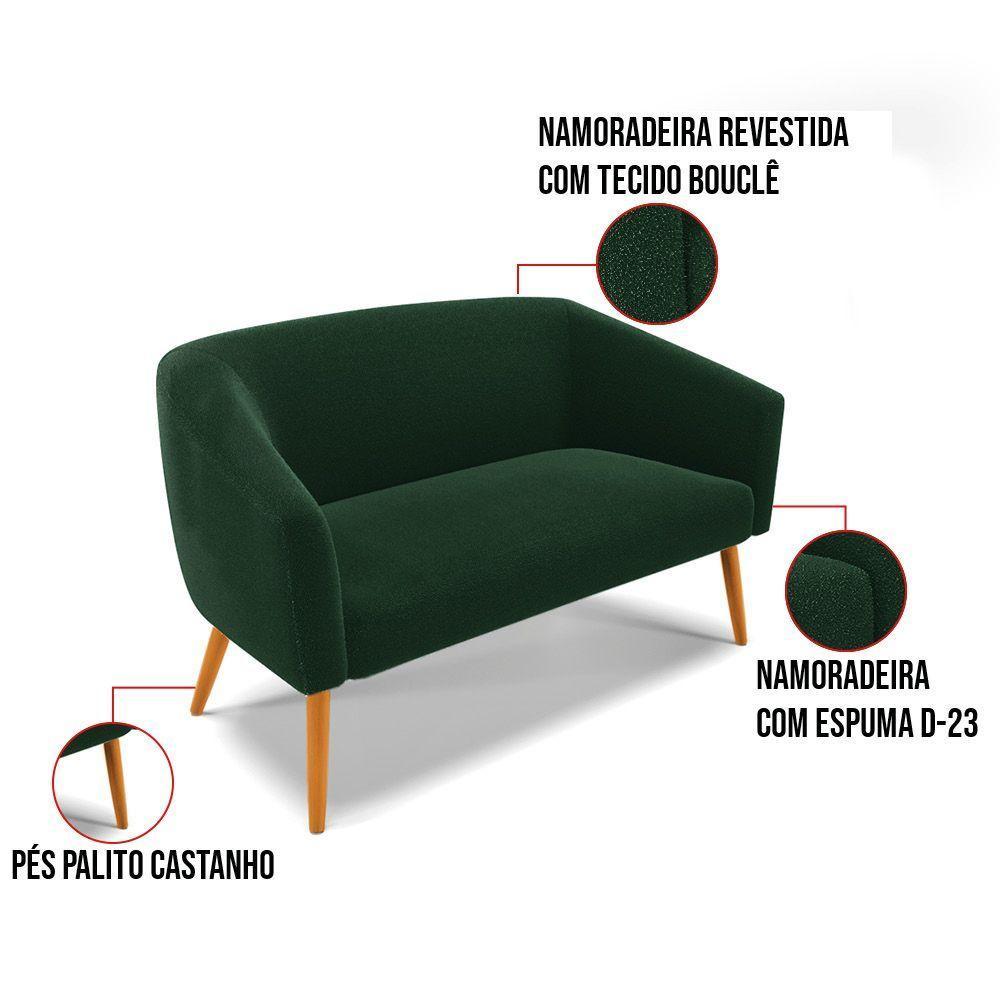 Namoradeira E 2 Poltronas Pé Palito Castanho Stella Bouclê Verde D03 - D'rossi - 7