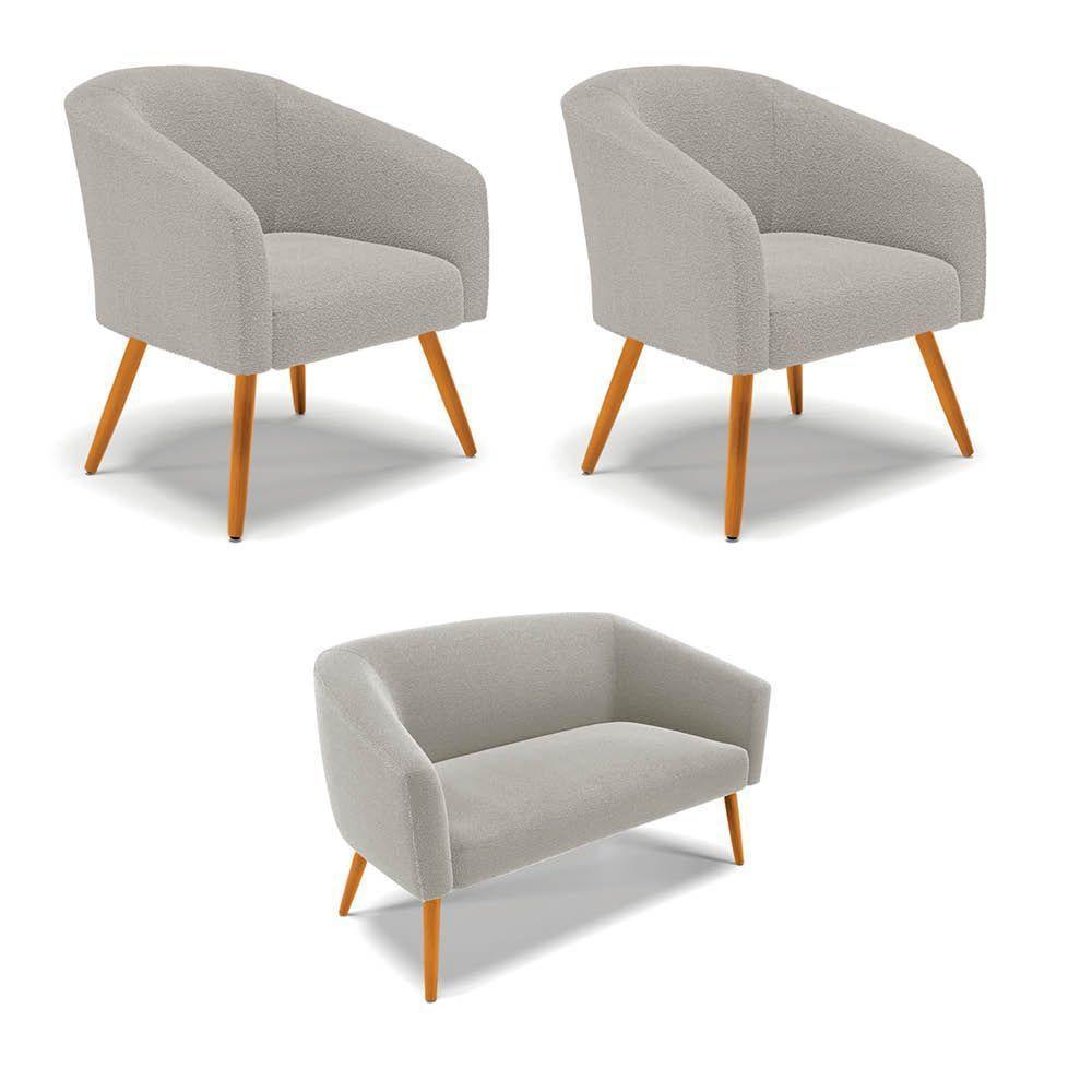 Namoradeira E 2 Poltronas Pé Palito Castanho Stella Bouclê Cinza D03 - D'rossi - 1