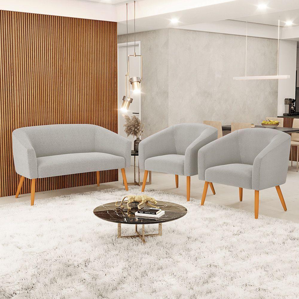 Namoradeira E 2 Poltronas Pé Palito Castanho Stella Bouclê Cinza D03 - D'rossi - 8