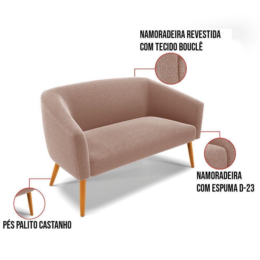 Namoradeira E 2 Poltronas Pé Palito Castanho Stella Bouclê Rosê D03 - D'rossi - 7
