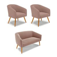 Namoradeira E 2 Poltronas Pé Palito Castanho Stella Bouclê Rosê D03 - D'rossi - 1