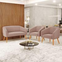 Namoradeira E 2 Poltronas Pé Palito Castanho Stella Bouclê Rosê D03 - D'rossi - 8