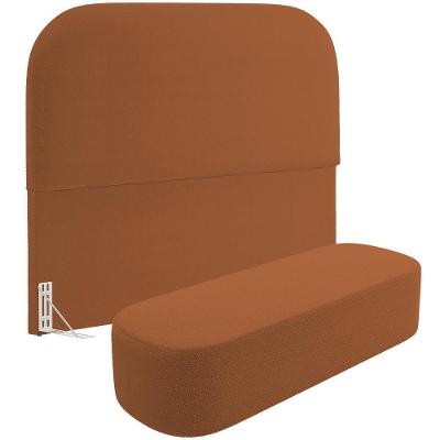Cabeceira Lanna para Cama Box Casal 140cm com Fixação no Box em Madeira Maciça e Fleece Terracota