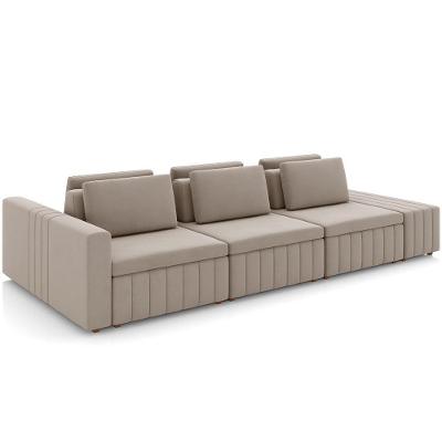 Sofá Ilha Com Puff Para Sala Living 335cm Amber M03 Veludo Bege - Lyam Decor
