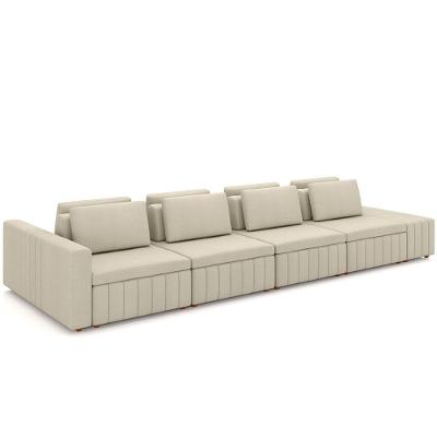 Sofá Ilha Com Puff Para Sala Living 425cm Amber M03 Linho Cru - Lyam Decor