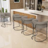 Kit 03 Banquetas Baixa Base De Aço Preto Betina D02 Linho Bege D-463 - Lyam Decor - 6