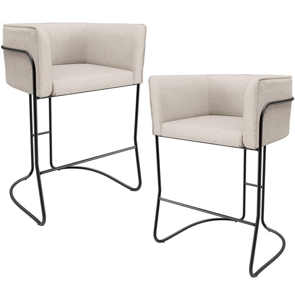 Kit 02 Banquetas Baixa Base De Aço Preto Betina D02 Linho Cru D-461- Lyam Decor - 1