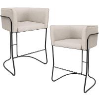 Kit 02 Banquetas Baixa Base De Aço Preto Betina D02 Linho Cru D-461- Lyam Decor - 1