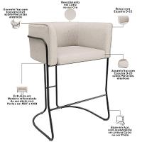 Kit 02 Banquetas Baixa Base De Aço Preto Betina D02 Linho Cru D-461- Lyam Decor - 7