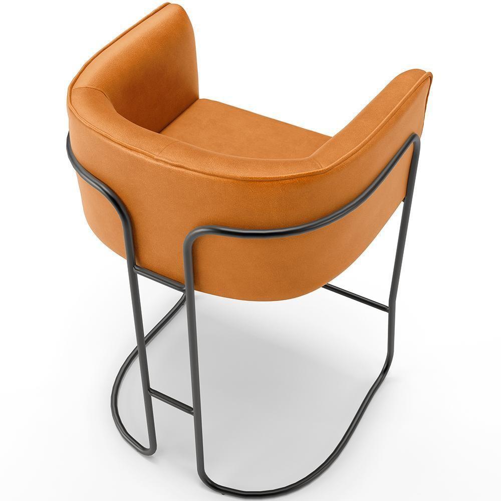 Kit 03 Banquetas Baixa Base De Aço Preto Betina D02 Couríssimo Whisky B-90 - Lyam Decor - 4