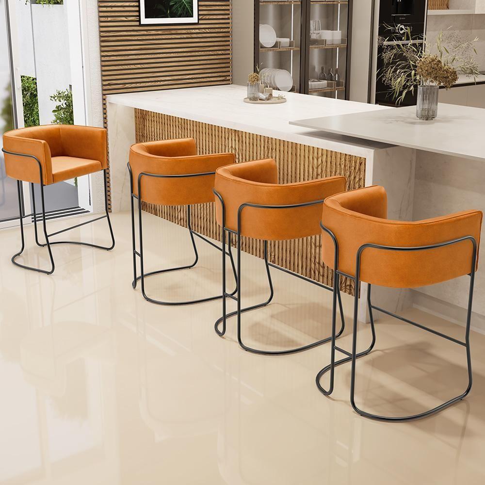 Kit 03 Banquetas Baixa Base De Aço Preto Betina D02 Couríssimo Whisky B-90 - Lyam Decor - 6